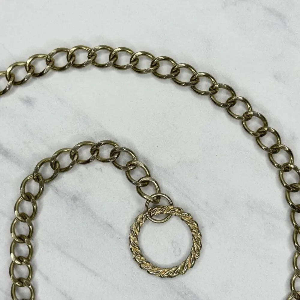 Vintage Gold Tone Greek Key Lion Head Medallion Chain Link Belt Small S Medium M